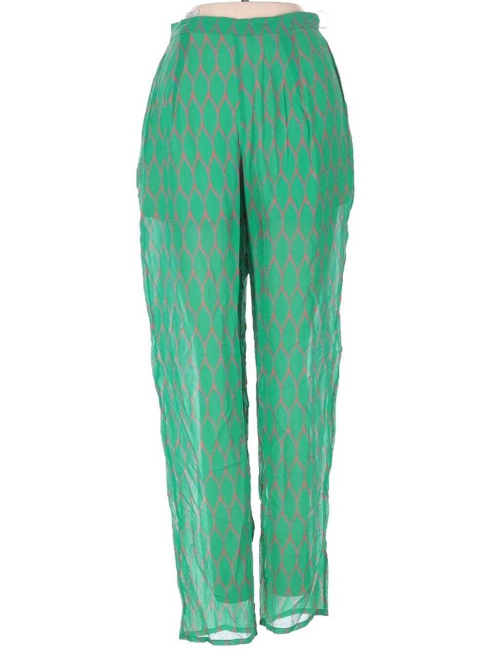 Kenzo Green Geo Print Sheer Silk Trousers (FR 36/US 4)